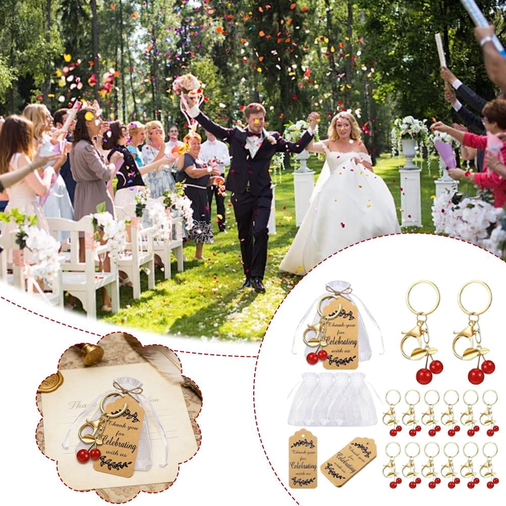 20pcs Red Rose Keychain Party Favors Set, Rose Keyring Gifts Flower Key Ring with Kraft Tags Organza Bag for Valentine's Day Wedding Bridal Guests Souvenir Birthday Baby Shower