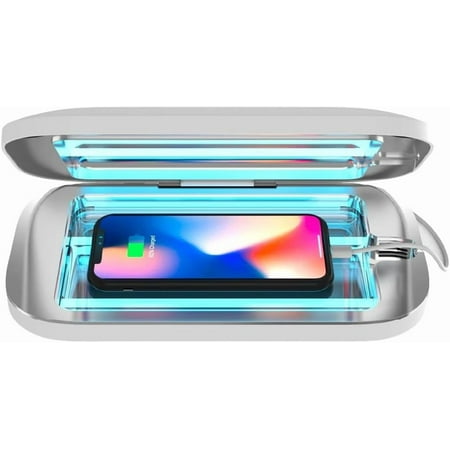 Pro UV Smart Phone Sanitizer & Universal Cell Phone Charger Box | Patented & Clinically Proven 360-Degree UV-C Disinfection | Disinfects and Charges All Phones (White)