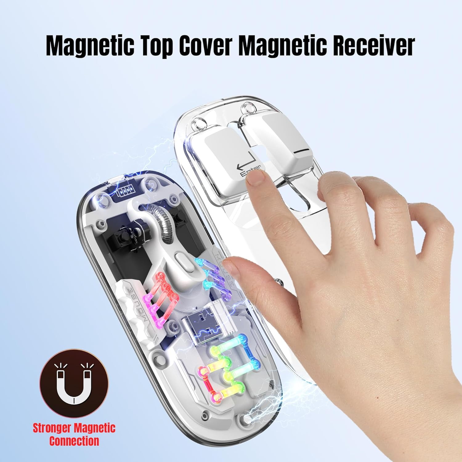 Wireless Bluetooth Gaming Mouse, Transparent Dual-Mode BT 5.0 + 2.4G RGB Mouse, Magnetic Top Cover Rechargeable Silent Mouse for PC Laptop Tablet