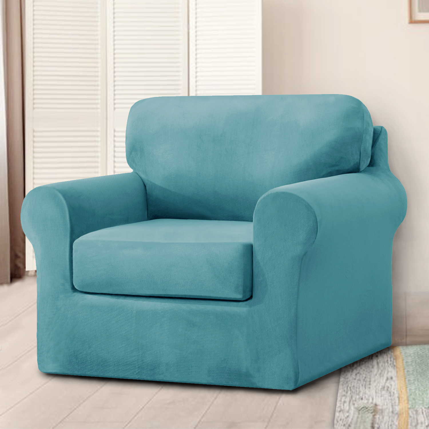 Eurhowing Velvet Sofa Slipcover, Pet-Friendly Stretch Couch Cover with Non-Slip Bottom & Cushion Covers, Washable Furniture Protector for Armchair, Blue