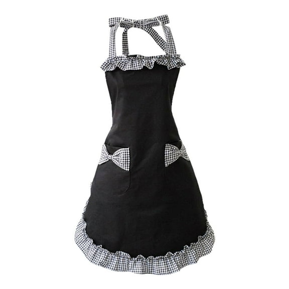 KDFWDM Splicing Lace Apron, Vintage Aprons for Women with Pockets Cute Lace Ruffle Adjustable Apron for Cooking Kitchen Baking Gardening