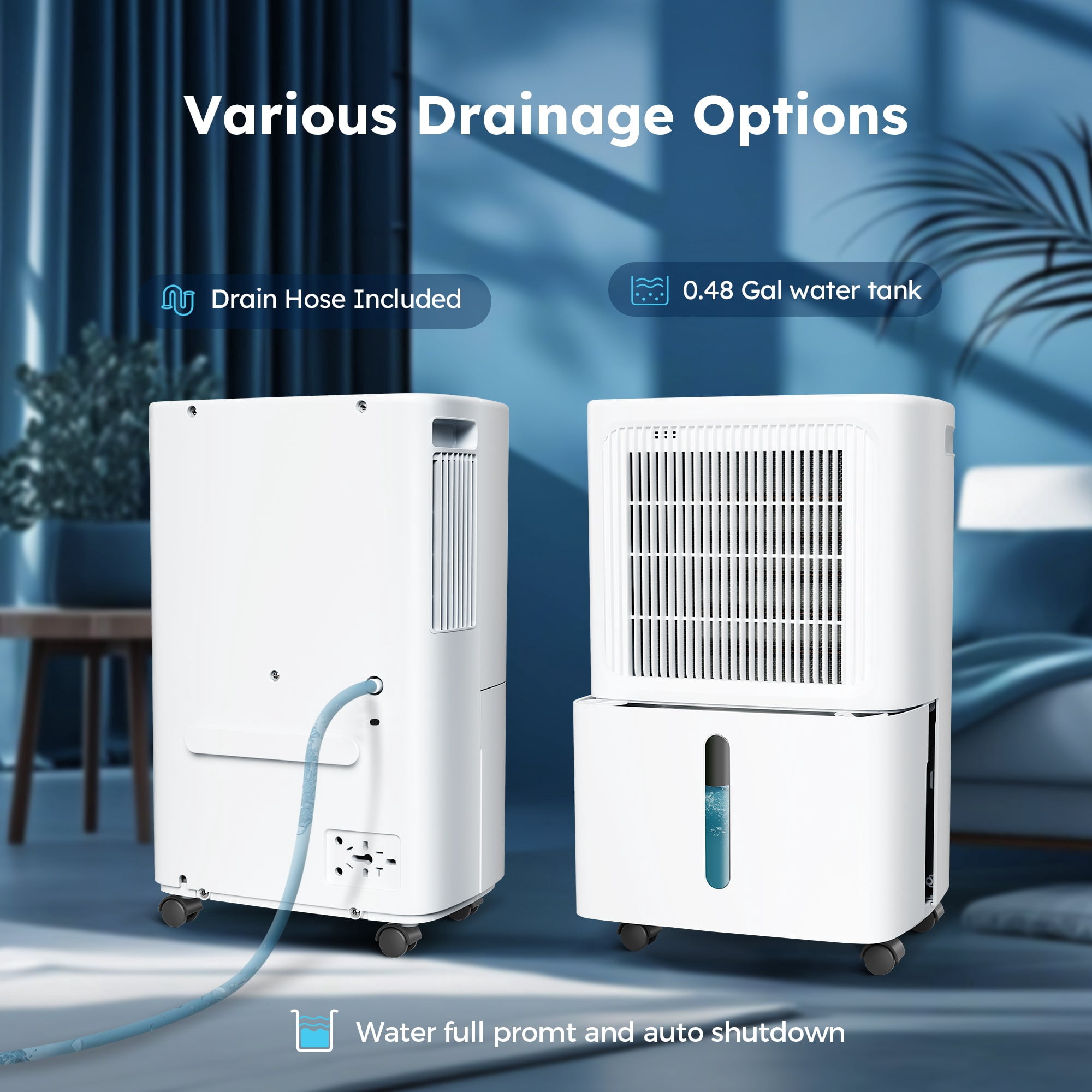 MF Studio 8.5 Pints Dehumidifier for Basement, Cover Up to 2500 Sq. Ft Home Space with Drain Hose , 0.48 Gal Water Tank, Overflow Protection, Auto Defrost & Drain, White