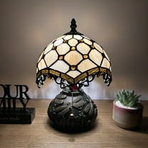 Tiffany Mini Table Lamp Beige Stained Glass Crystal Beans Included LED Bulb Dragonfly Base for Living Room Dining Room Bedroom Bedside 12'H*8"W