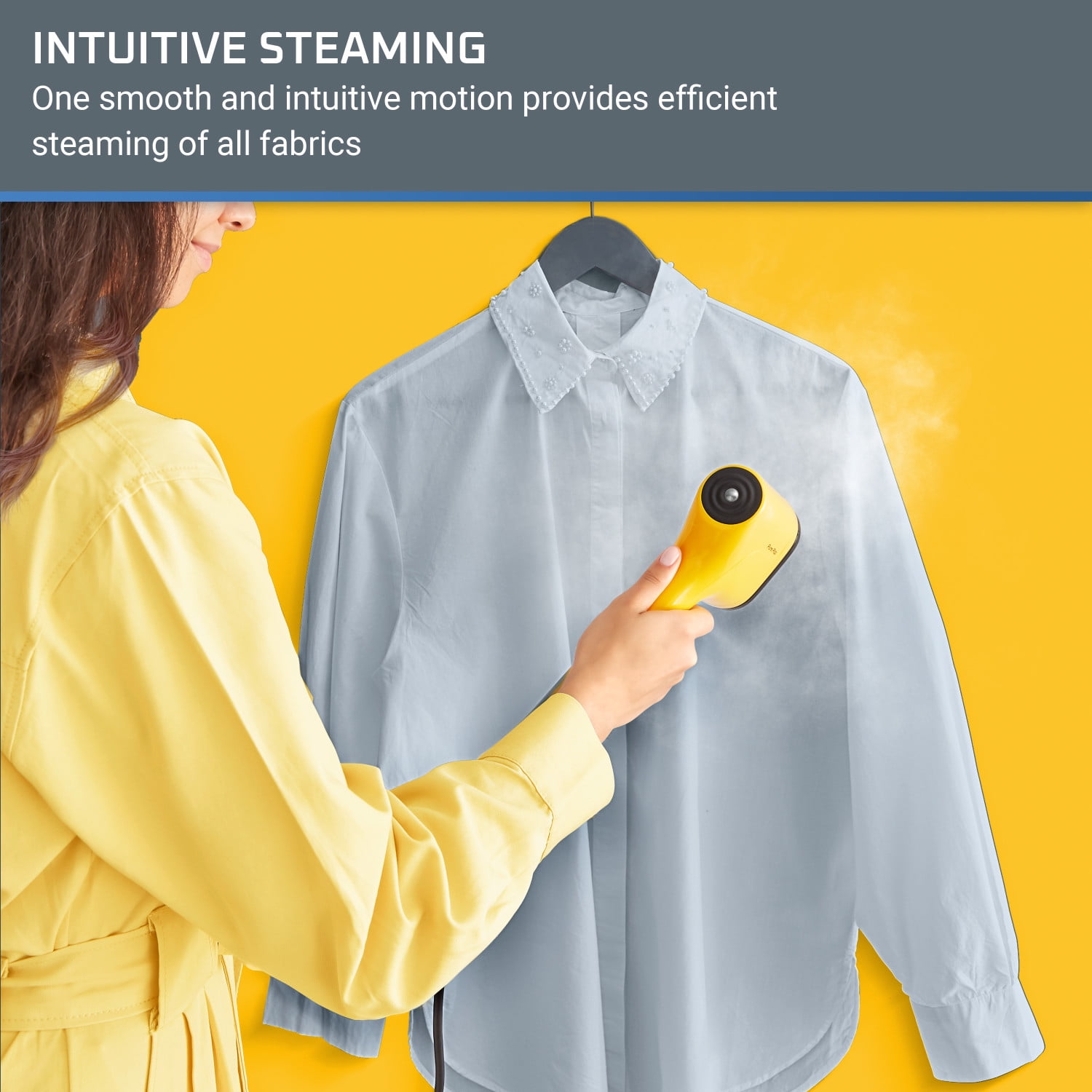 Rowenta PurePop Handheld Steamer for Clothes, 15 Second Heat Up, Travel, Garment Steamer, Yellow, DR2026U1