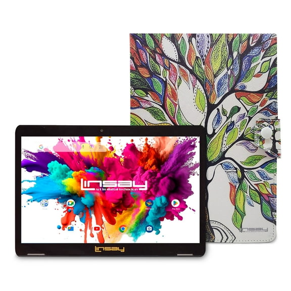 LINSAY 10.1" Octa Core 4GB RAM 128GB Storage Android 13 Tablet with Trees Marble Leather Case, Pop Holder and Pen Stylus