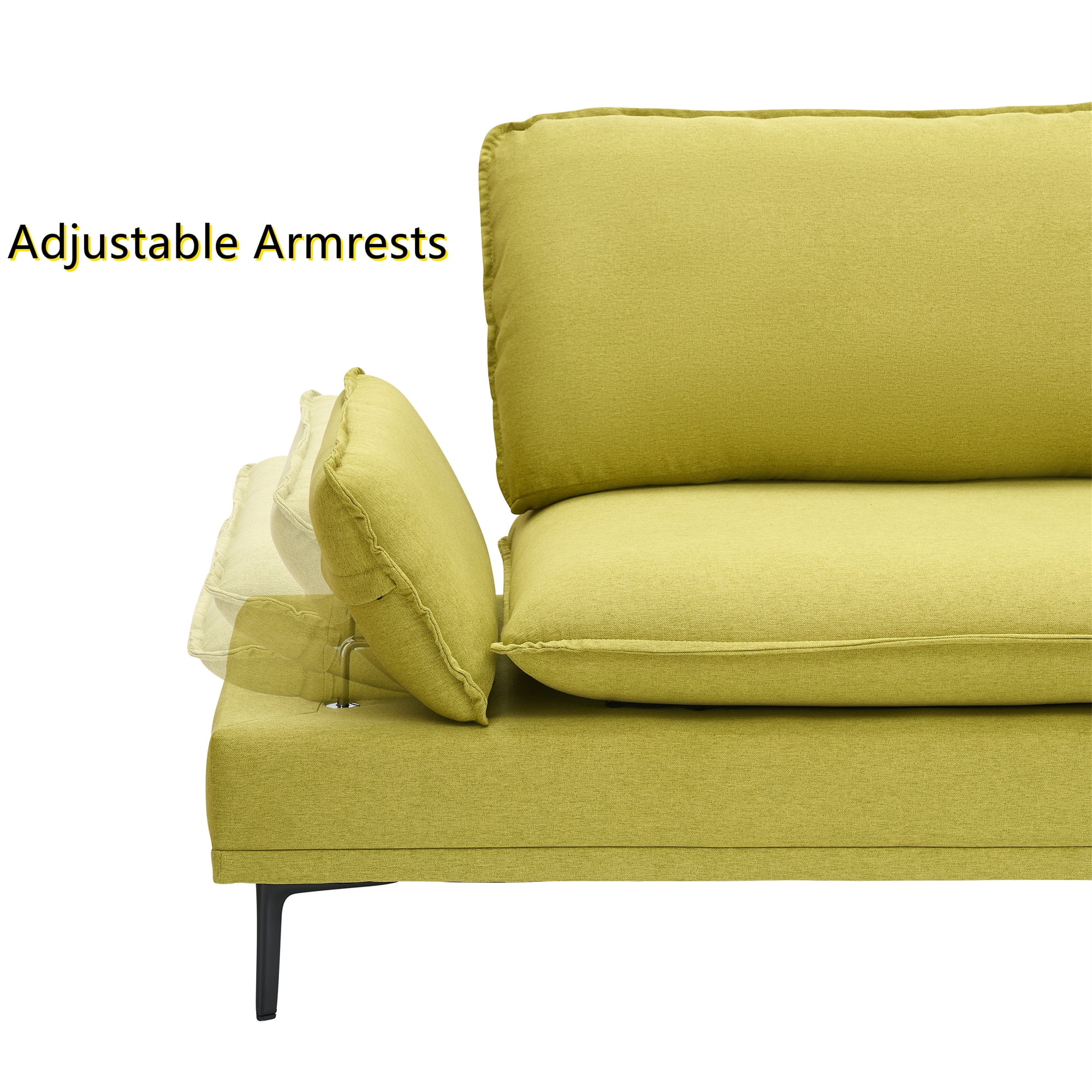Aukfa 91" Modern Comfy Sofa Adjustable Armrest 3 Seat Deep Seat Couch for Living Room, Linen, Green