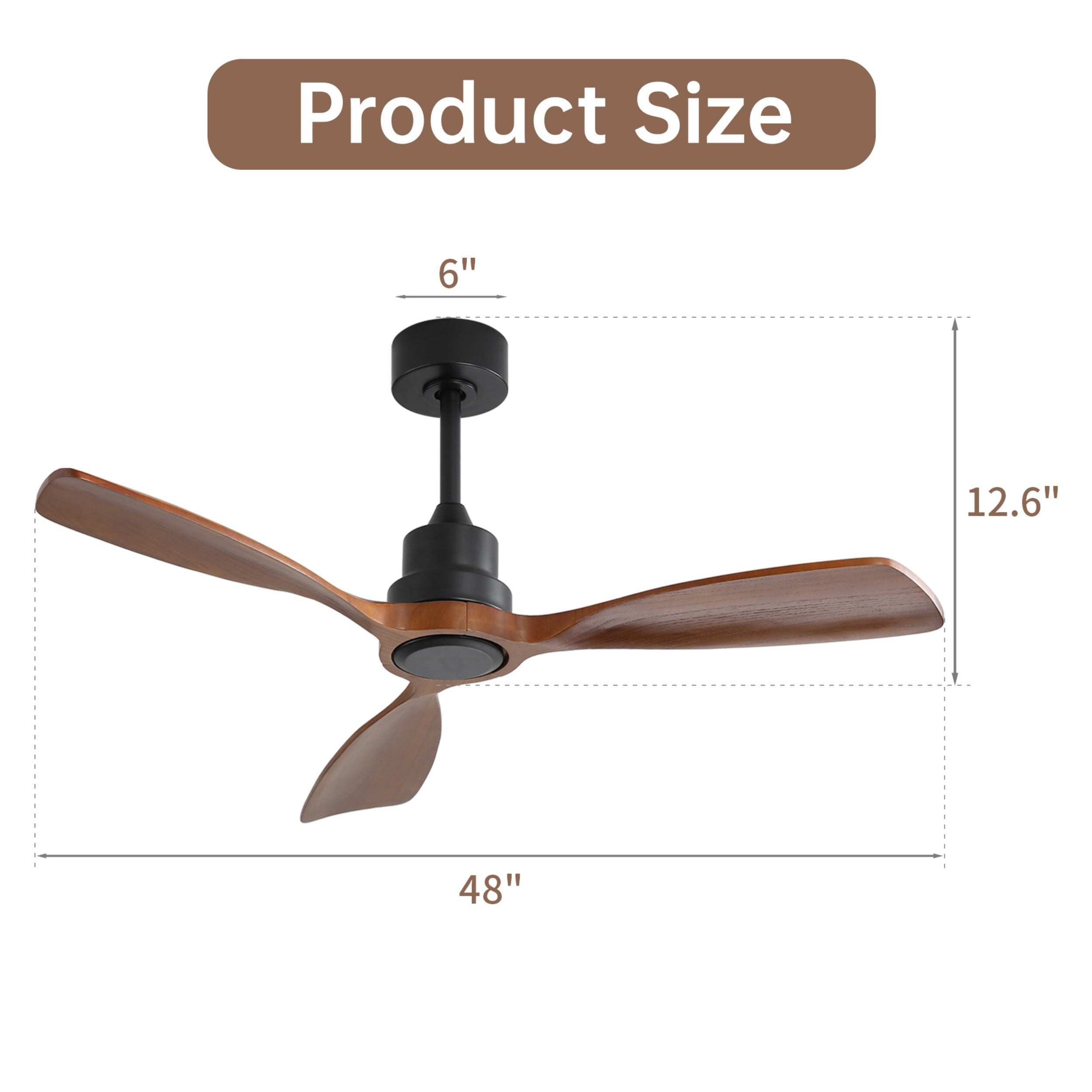 Sofucor 48-Inch Ceiling Fan with No Light, Solid Wood Low-Profile Ceiling Fans with Lights and Remote, Quiet DC Motor, 3-Blade Ceiling Fan for Bedroom, Living Room, Patio