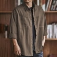 thumbnail image 5 of Men's Retro Work Shirt Jacket, Long Sleeve Button Down Casual Outerwear, Loose Fit Shacket with Pockets, Relaxed Fit Trucker Style Jacket for Men Brown XXL/三点, 5 of 7