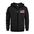thumbnail image 2 of Men's Flag Print Zip Up Hoodie with Arm Pocket, Casual Cardigan Style Sweatshirt, Large Size Fleece Jacket for Veterans Day, Christmas, Patriotic Apparel,Black,L, 2 of 5
