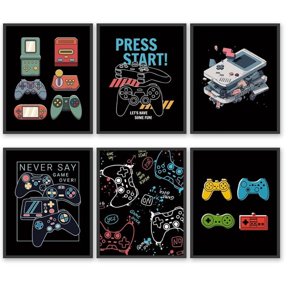 Cool Gaming Wall Art Prints Retro Video Game Handle Earphone Posters Pictures Colorful Canvas Wall Decor for Boys Room Kids Game Room Bedroom for Boys Home Decoration (8"x10" UNFRAMED)