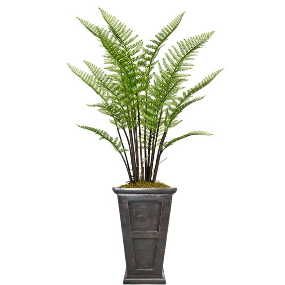 Vintage Home Artificial Faux Real Touch 61" Tall Fern Plant With Burlap Kit And Fiberstone Planter