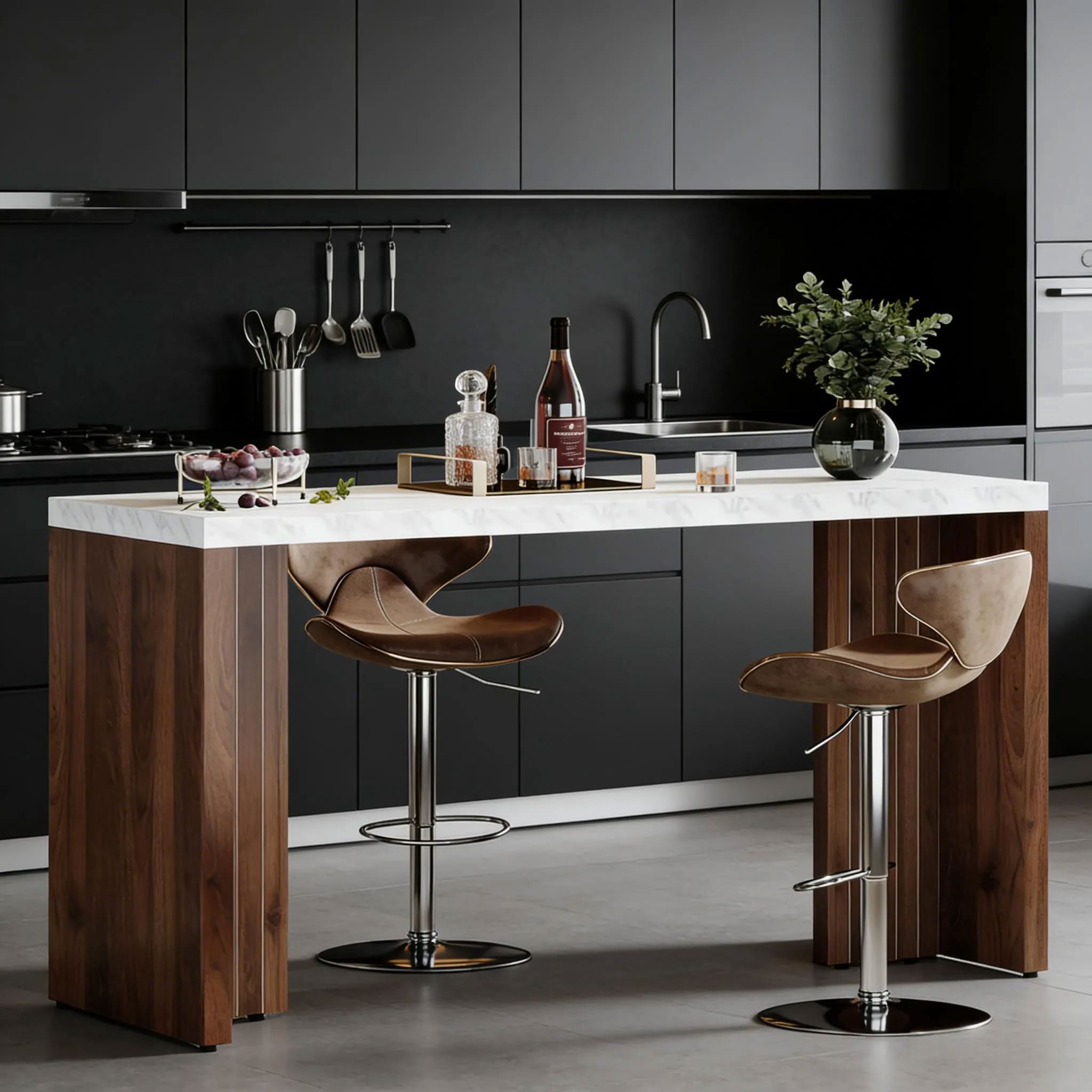 MAYEERTY Modern 55" Bar Table, Pub Tables with Faux Marble Top and Wood Legs, Home Bar Dining Table for Living Room, Kitchen, Dining Room
