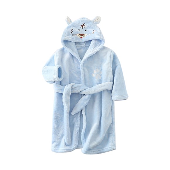 Dvkptbk Kids Toddler Boys Girls Bathrobes Fleece Robe Soft Hooded Bathrobe Pajamas Sleepwear 2-3 Years