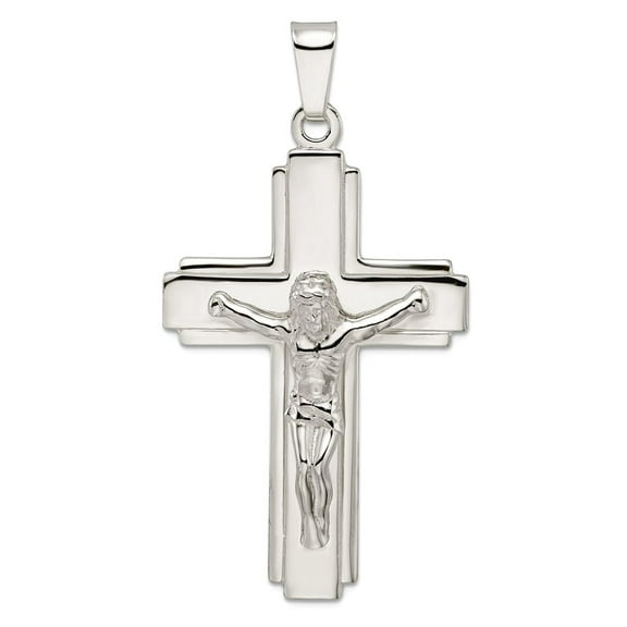 30mm 925 Sterling Silver Polished With Side Lines Large Crucifix Pendant Necklace Pendant for Women