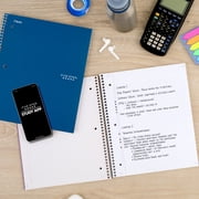 Five Star 1 Subject College Ruled Notebook Plus Study App, 8.5" x 11", Pacific Blue, Poly, Spiral, 100 Sheets