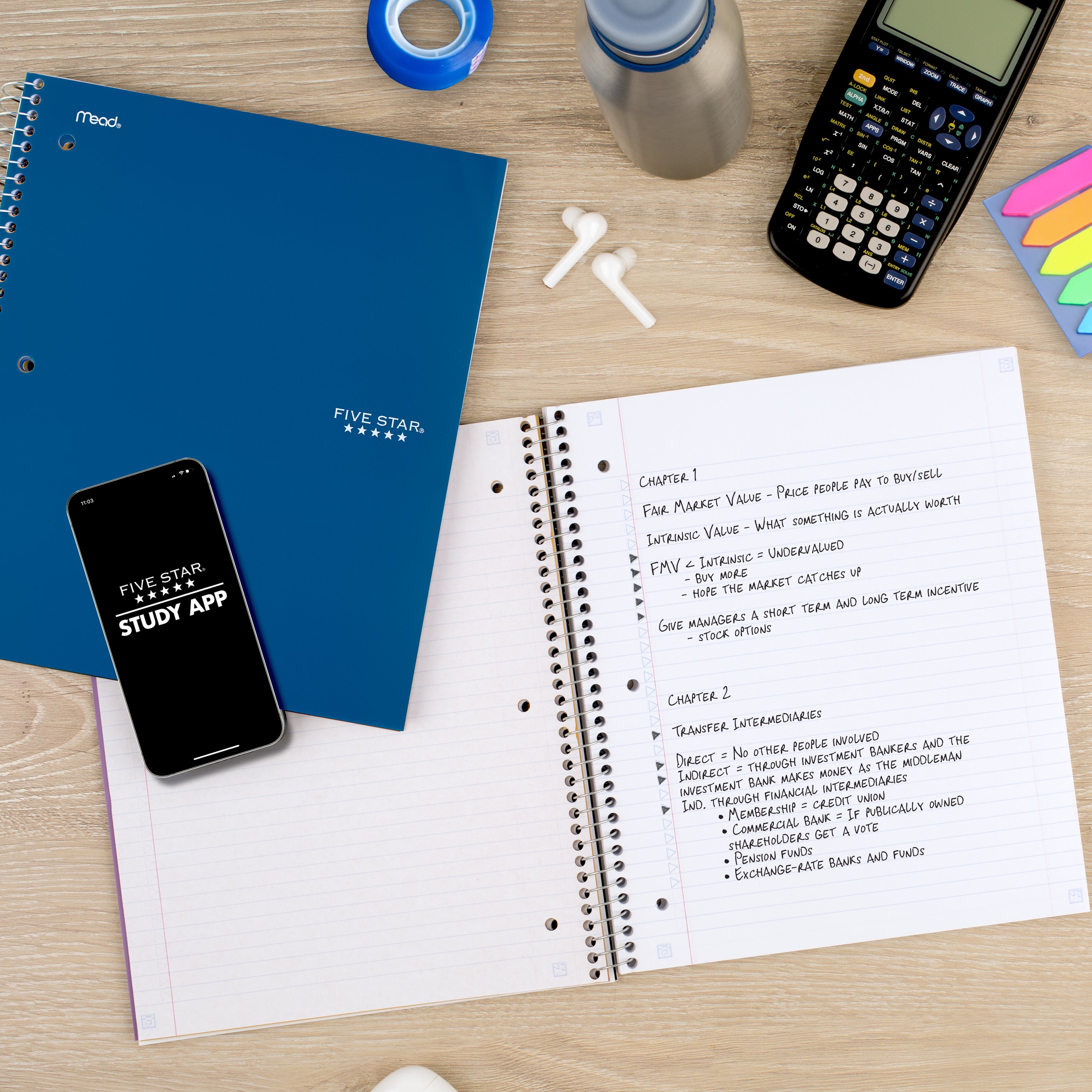 Cuaderno Five Star 1 Materia College Ruled con App de Estudio, 8.5" x 11", Azul Pacífico, Poli, Espiral, 100 Hojas 3