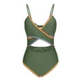 thumbnail image 5 of Efsteb Swimsuits for Women 2025 Two Piece Bathing Suit for Women Color Block Cut Out V Neck Swimsuit Slim Stretchy Slim Fit Spaghetti Strap Swimwear (Army Green,M), 5 of 5
