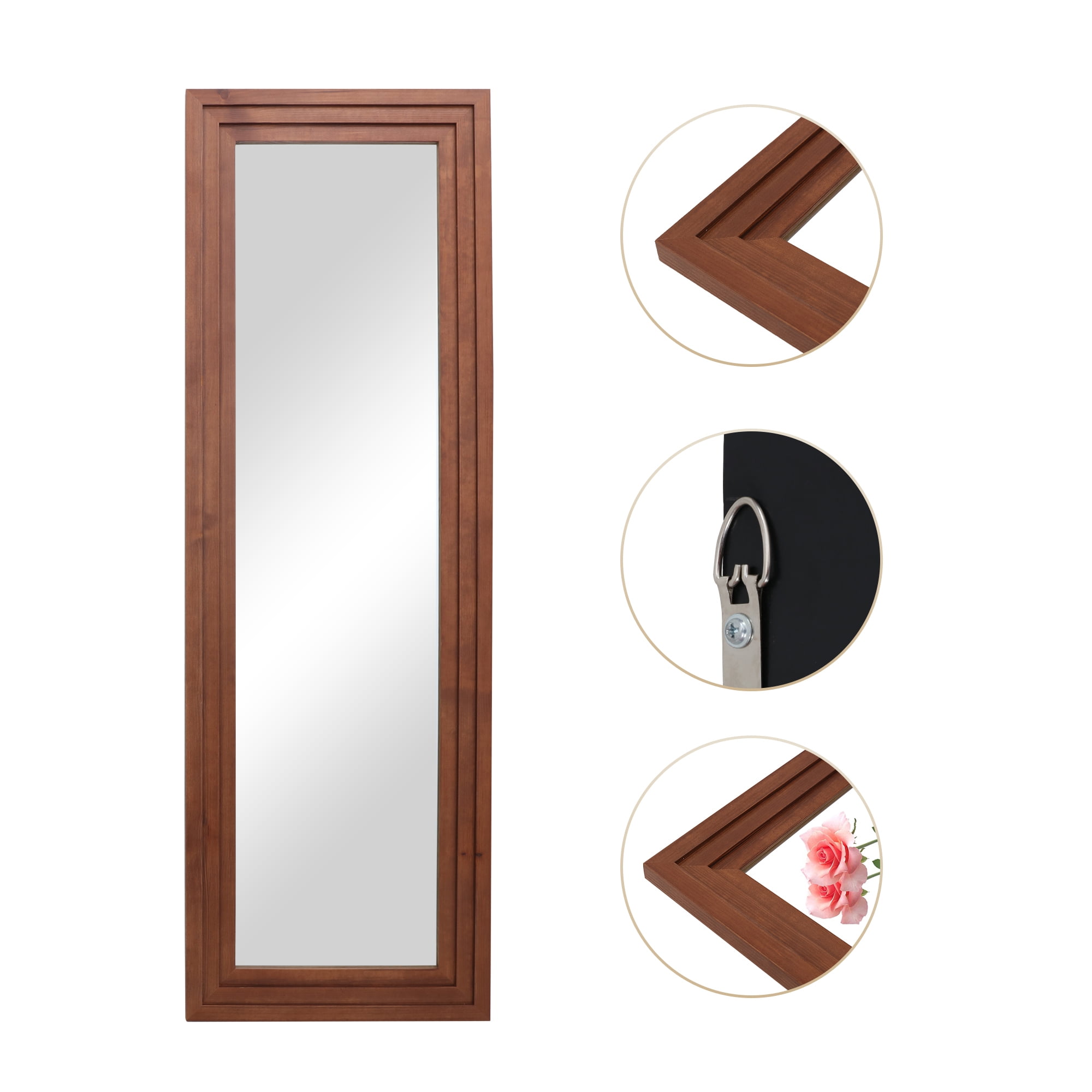 64"x21" Full Length Mirror Floor Mirror Wood Frame Rectangular Hanging Wall Mirror Log Color