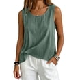 thumbnail image 5 of Dwellite Cotton Linen Flowy Tank Tops for Women Plus Size Sleeveless Shirts Oversized Tops Summer Casual Loose Fit Crewneck Blouse Dark Green XL, 5 of 6