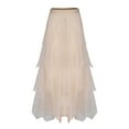 thumbnail image 4 of abtuhar Women's Skirts,Women's Lace Layered Mesh Skirt High Waist Asymmetrical Long Goth Skirts Beige S, 4 of 5
