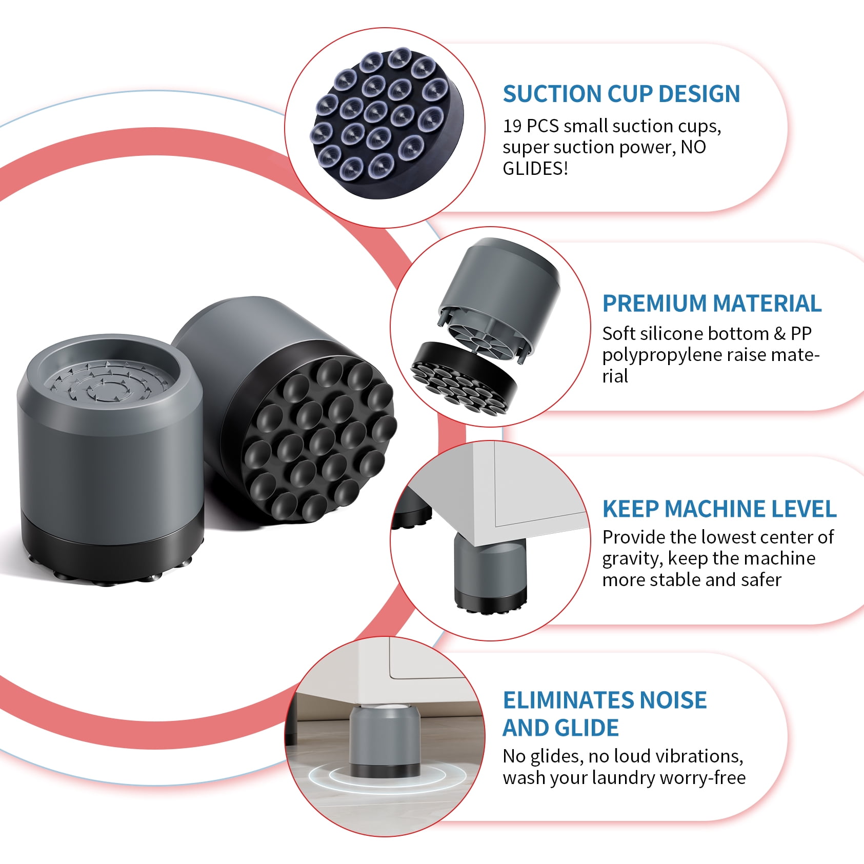 Rubber Pvc Vibration Pads Hitefu 8-Pack Anti Vibration Pads For Washing  Machine - Shock & Noise Reducing Rubber Feet, Circular Easy Install Vibration  Pads