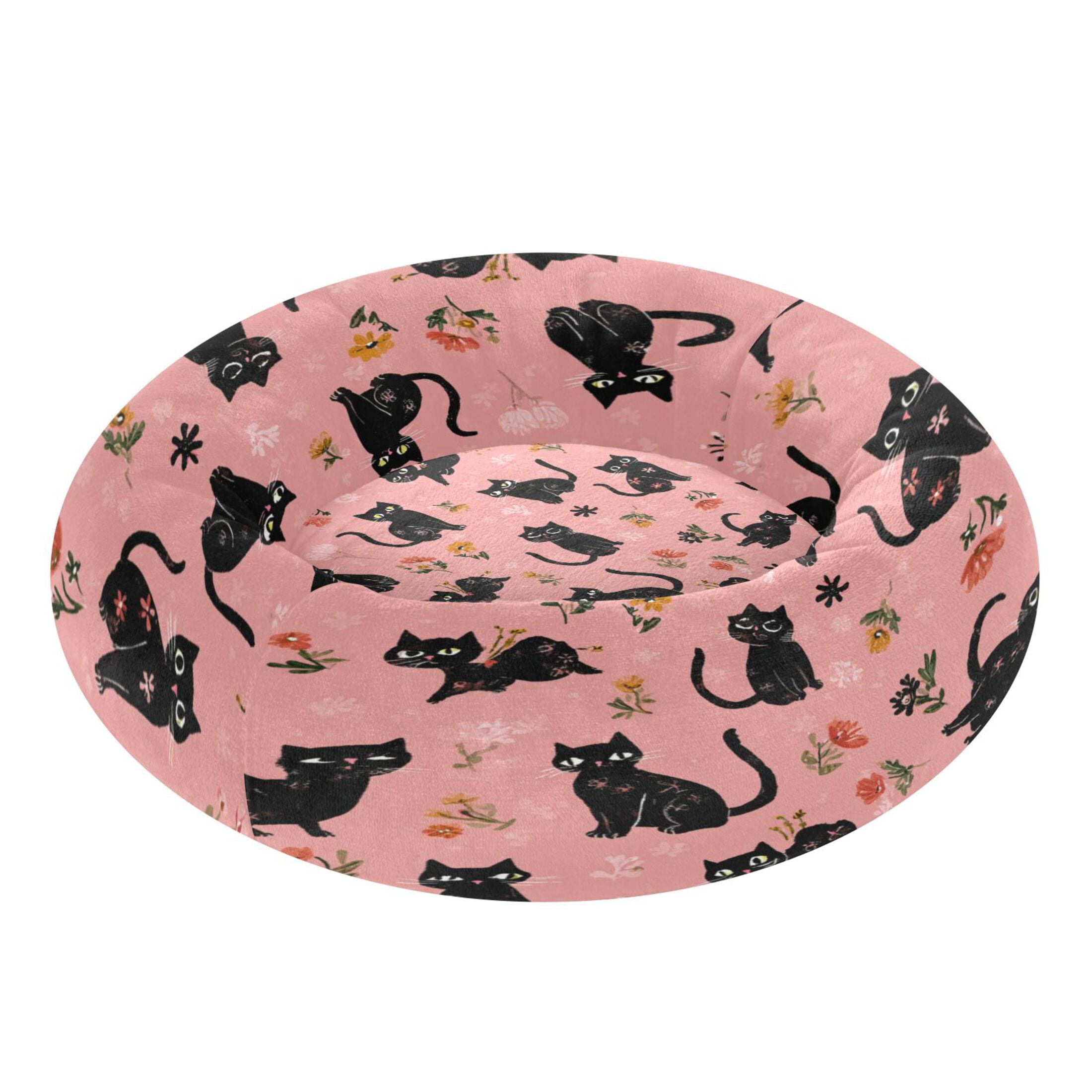 Iauyy Pet Couch Donut Cat Bed for Indoor Cats/Small Dogs Washable & Machine with Non-slip Bottom Calming Cat Furniture, Simple Sketch Of A Kitten (XS)