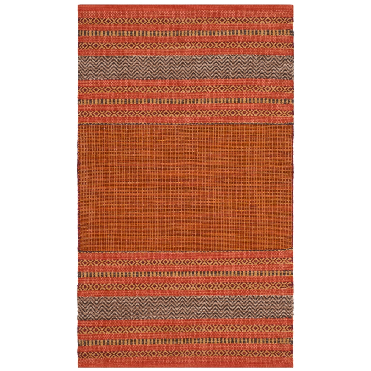 SAFAVIEH Montauk Jobeth Striped Soft Braided Cotton Area Rug, Orange/Red, 10' x 14'