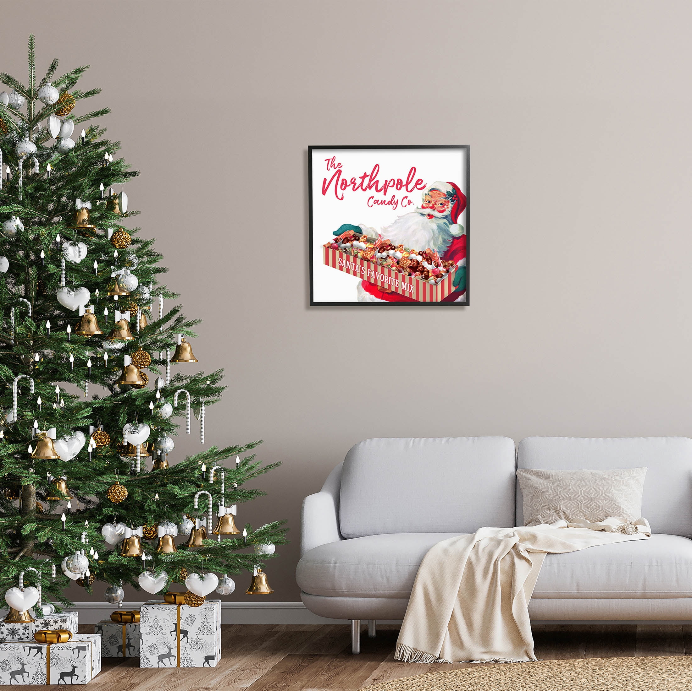 Stupell Industries Vintage Northpole Candy Santa Claus Graphic Art Black Framed Art Print Wall Art, Design by The Saturday Evening Post
