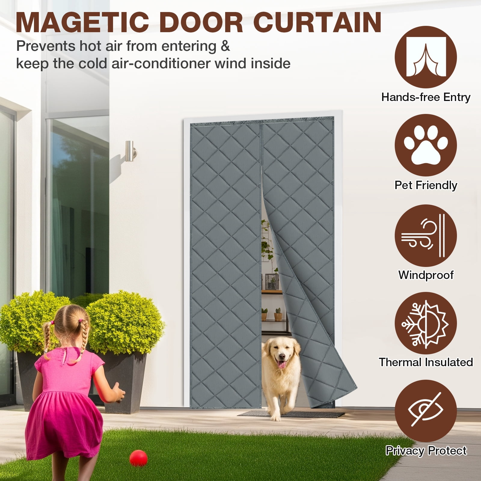 Lapalife 2 Panels Cotton Thermal Door Screen Draft Stopper Cover, 35"x 82" Magnetic Thermal Curtains for Winter, Thermal Insulated Door Curtain for Doors