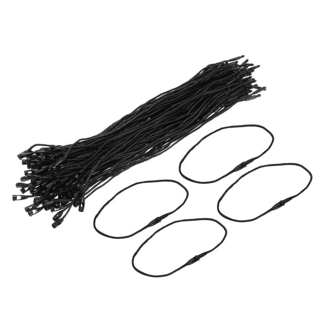Unique Bargains Polyester Rope Hang Tag String Snap Lock Plastic Tags Ties 190mm/7.48' Length,1mm/0.04' Dia,Pack of 200,Black