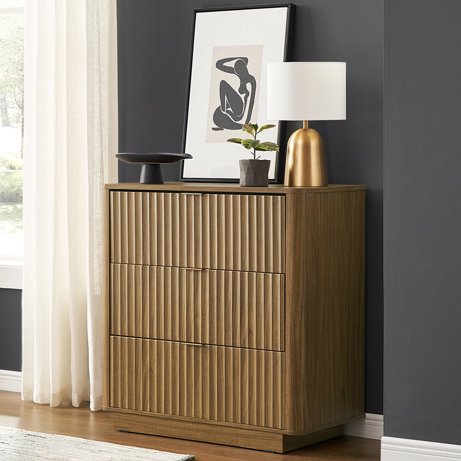 Mopio Brooklyn MidCentury Modern Dresser Credenza, Waveform Panel, 3
