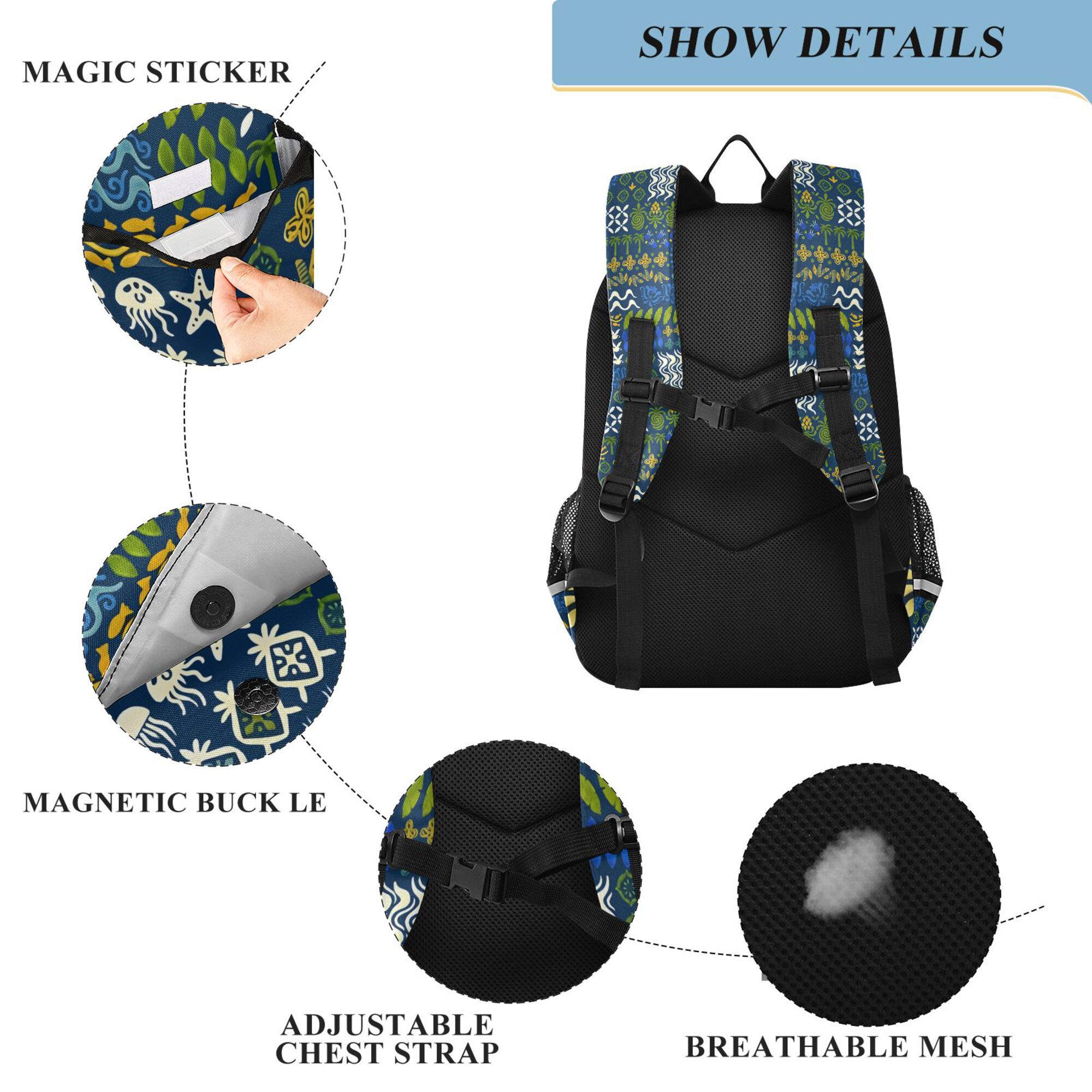 Mochila escolar para niños unisex de 17", casual, para viajes y uso diario, con compartimentos, estampado de bosque geométrico 4