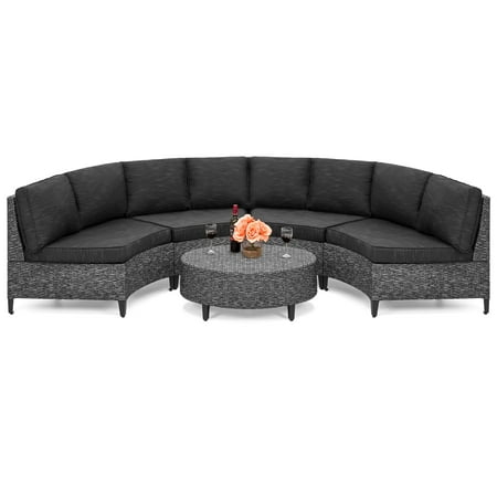 Patio Products Best Choice Products 5-Piece Modern Outdoor Wicker Patio Semi-Circle Sectional Sofa Set with 4 Seats and Coffee Table, Gray ()