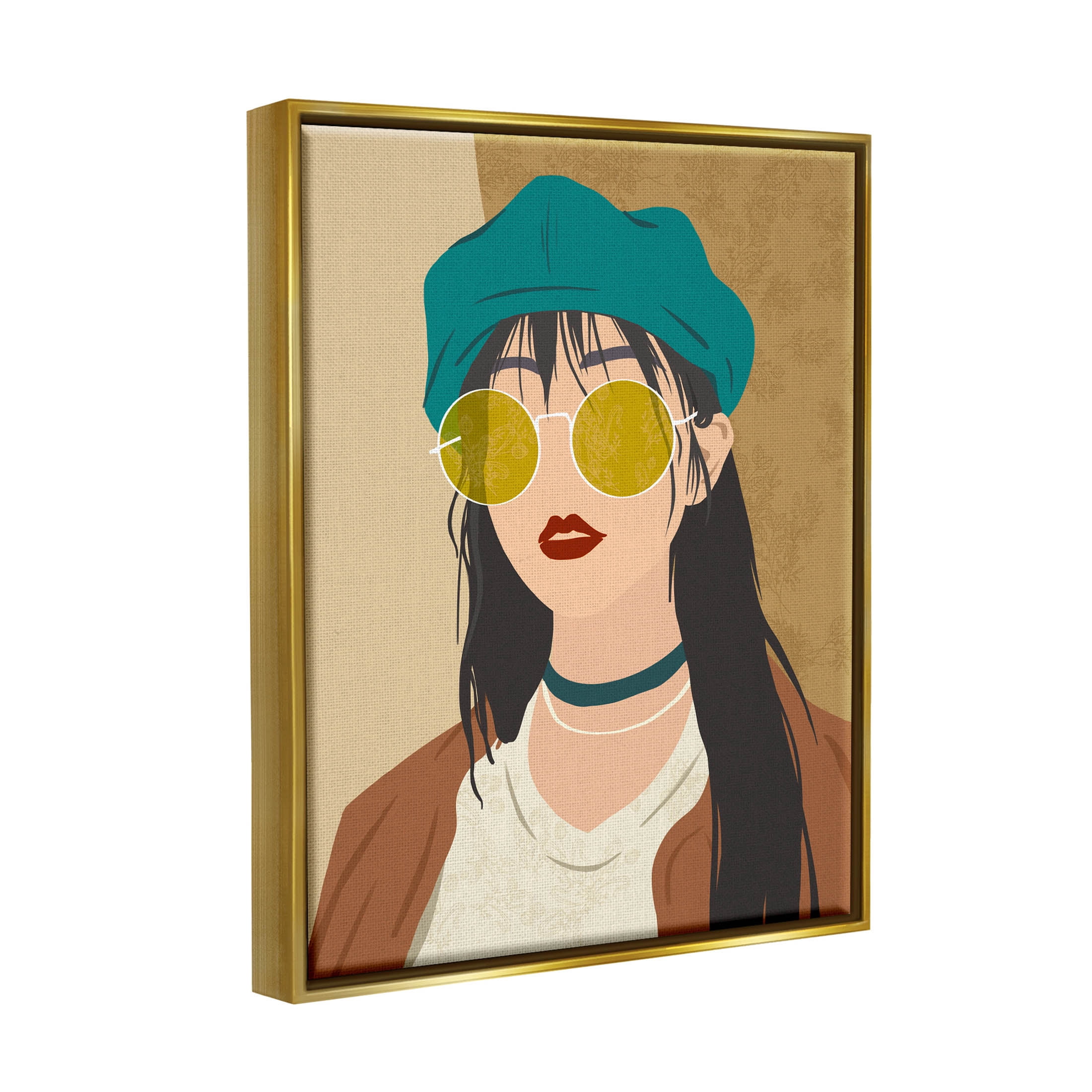 Boho Fashion Girl Portrait Botanical & Floral Graphic Art Metallic Gold Framed Art Print Wall Art