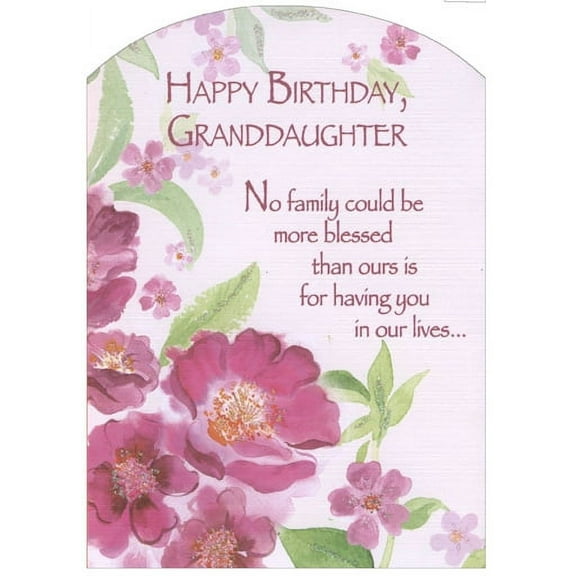 Designer Greetings Pink Flowers with Glitter Z Fold: Granddaughter Birthday Card