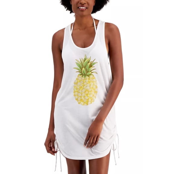 Miken Juniors' Pineapple-Graphic Side-Shirred Cover-Up Dress, Created for Macy's Women's Swimsuit
