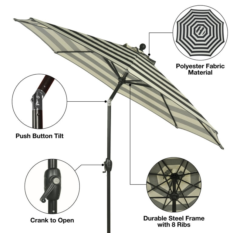 Better Homes & Gardens Outdoor 9' Ibiza Stripes Round Crank Premium Patio  Umbrella 