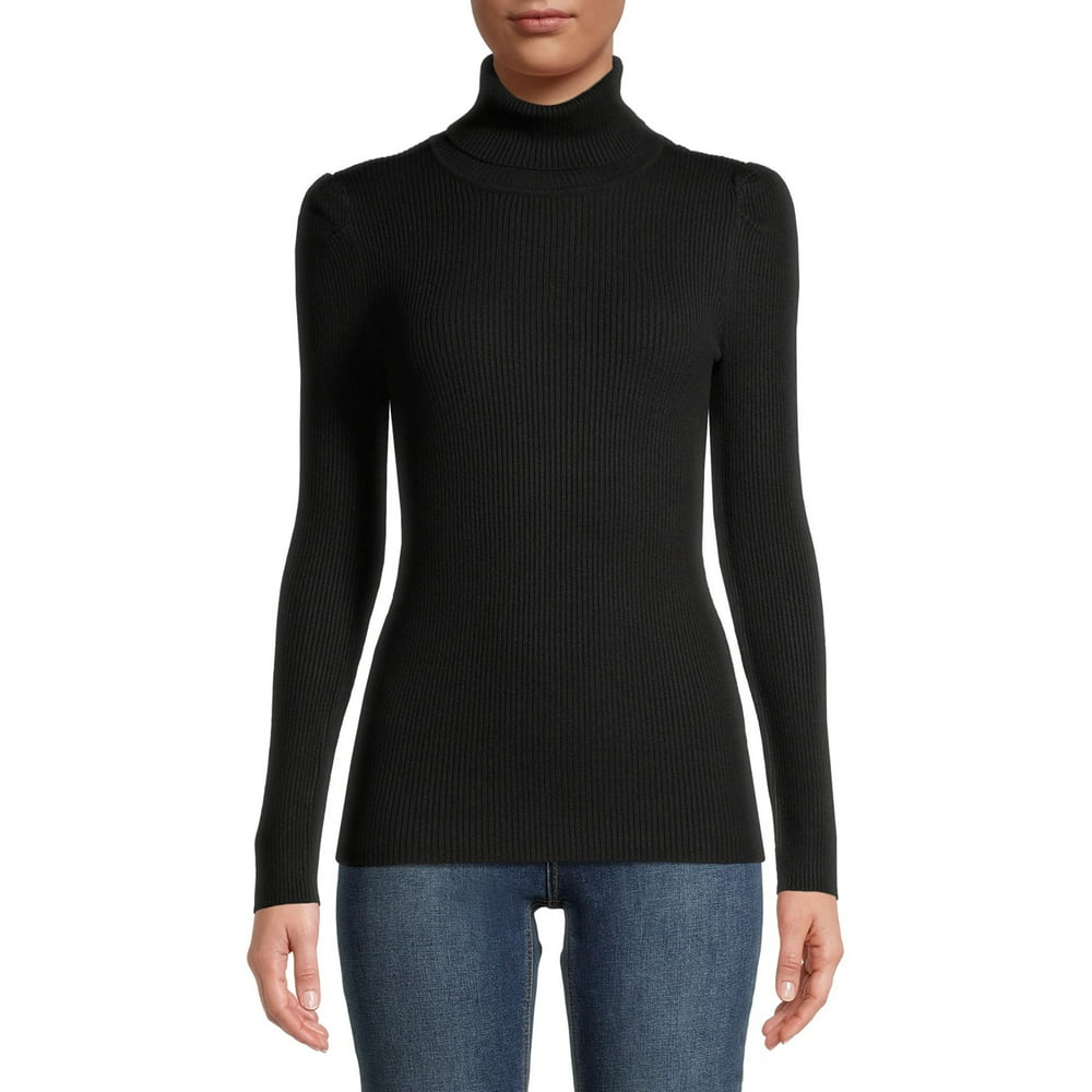 Time and Tru - Time and Tru Women's Puff Shoulder Turtleneck Sweater ...