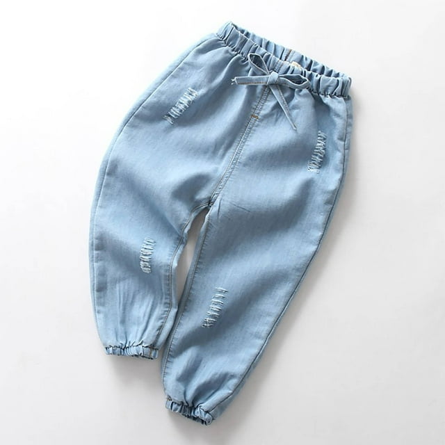 AherBiu Baby Boys Girls Clothes Jeans Drawstring Elastic Waisted Denim Pants Fall Winter Solid Color Trousers,2-7 Years
