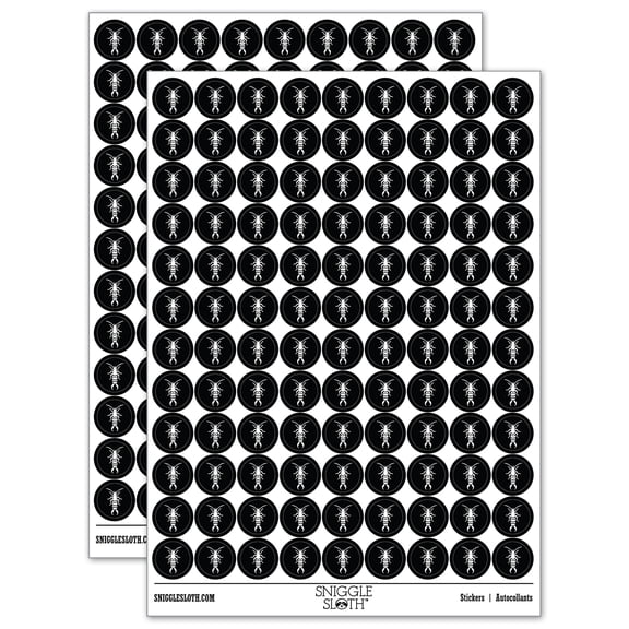 Earwig Insect Bug with Pincer Tail 200 Round Stickers - Black - Gloss Finish - 0.50" Size