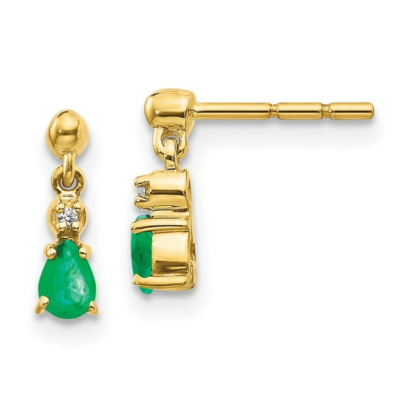 Primal Gold 14 Karat Yellow Gold Emerald and Diamond Dangle Earrings