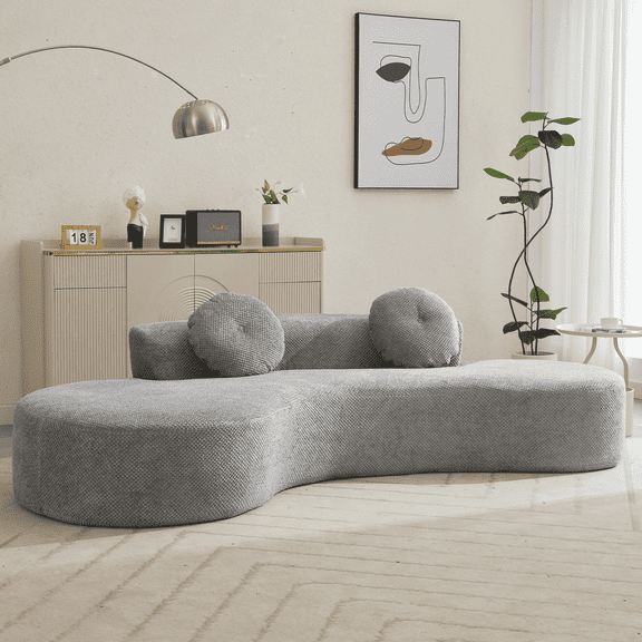 105.5'' Curved Cloud Couch with 2 Pillows, Modern 4-Seater Extra Deep & Wide Seat Boneless Couch, Corduroy Fabric, No Assembly Required, Oversized Sectional Sofa for Living Room