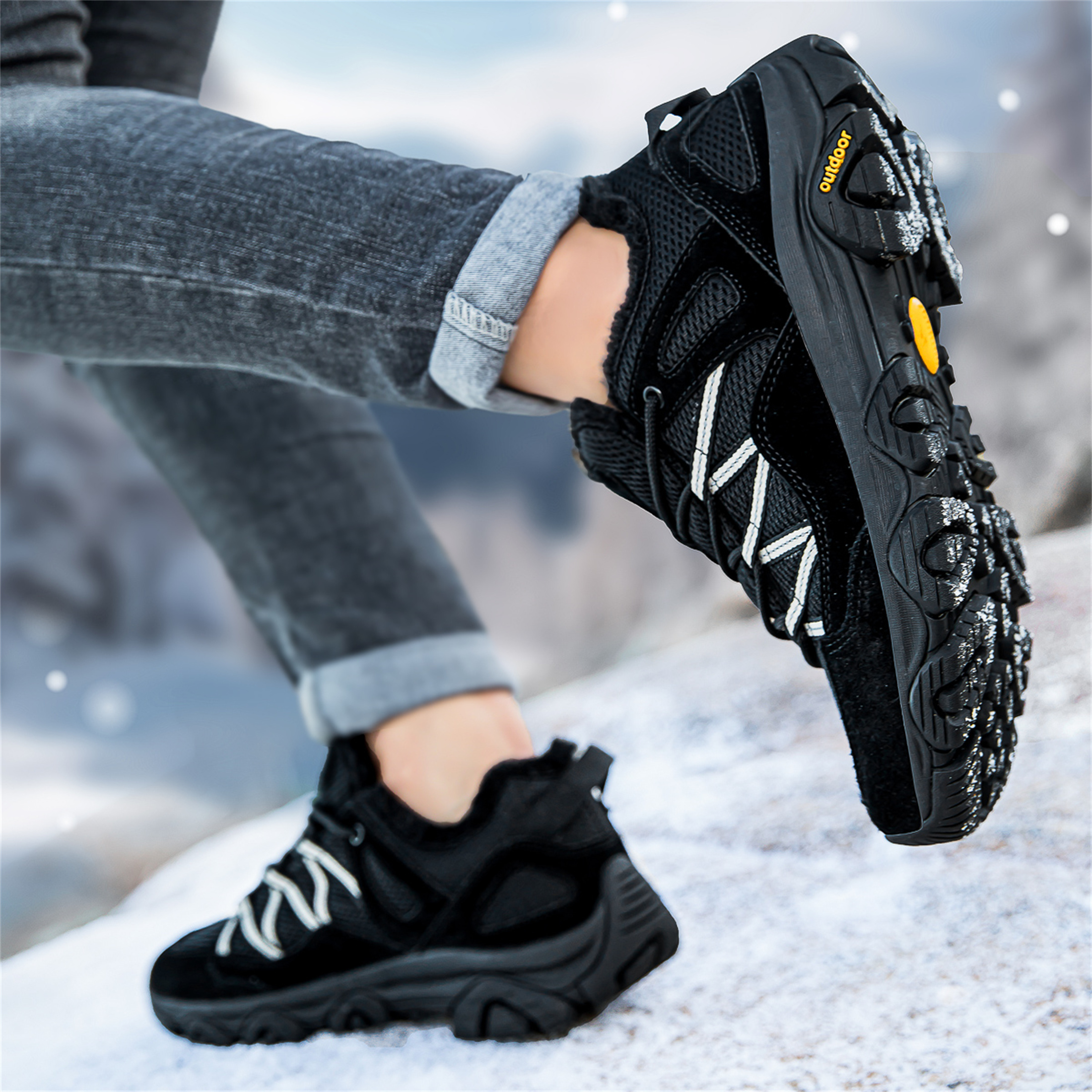 YOURDIARY Women Mens Winter Hiking Shoes Plush Snow Boots Comfortable Anti-Slip
