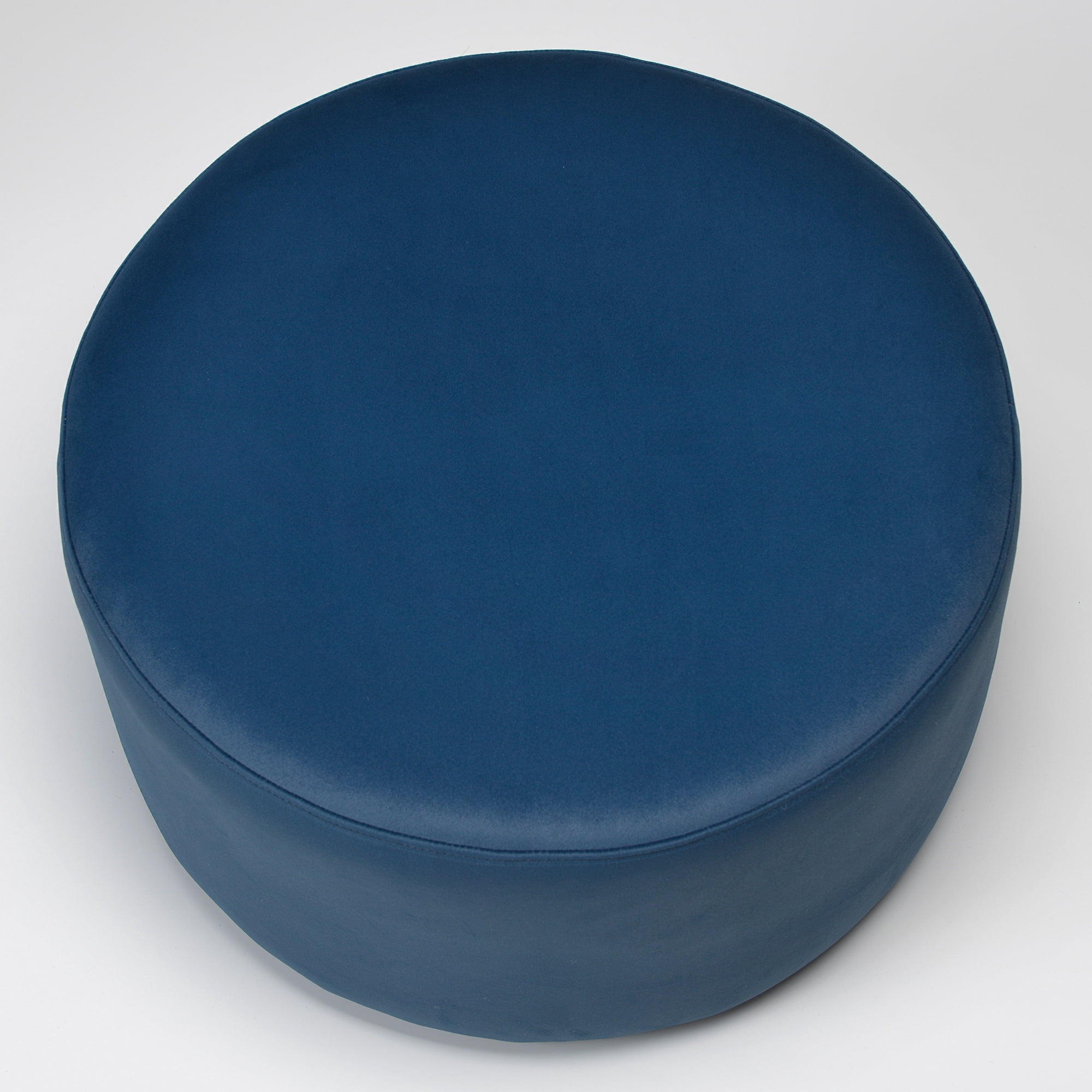 Modern Round Velvet Upholstered Ottoman with Soft Padded Seat, Multi-Functional Sofa Footrest, Side Table, Extra Seating (Navy, 24" D x 24" W x 13" H)