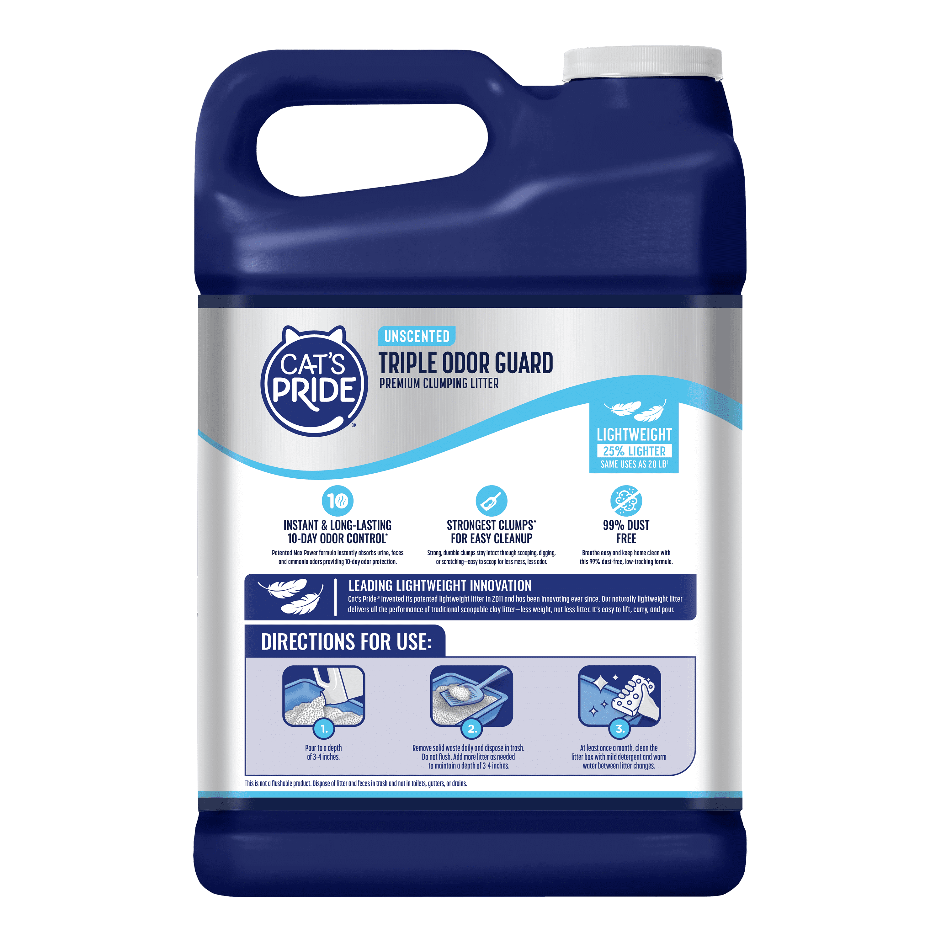 (2 pack) Cat's Pride Max Power Total Odor Control Unscented Multi-Cat Clumping Litter, 15lb Jug