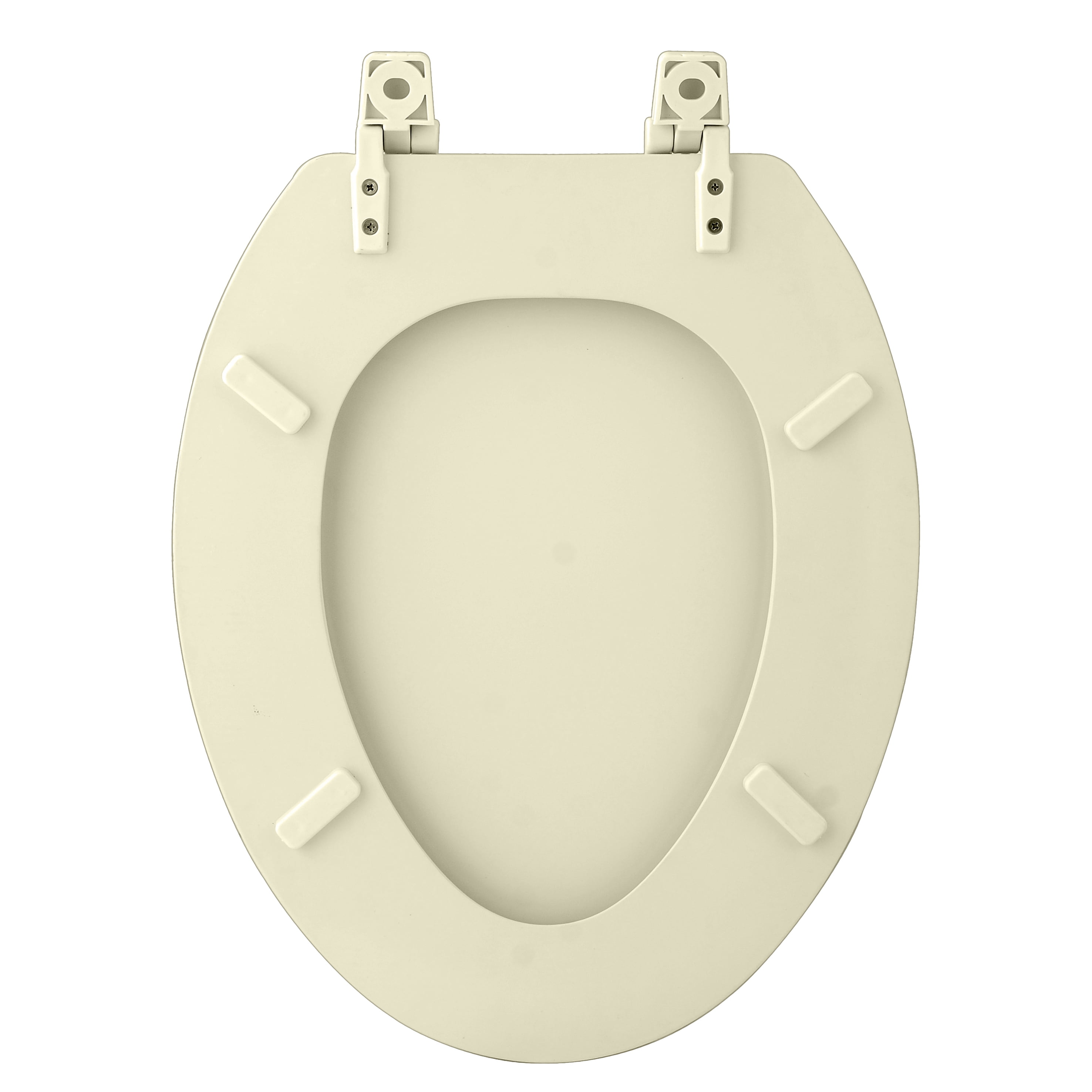 Wood Soft Close Elongated Toilet Seat, Adjustable Hinges Toilet Seats with Non Slip Grip Tight Bumpers, Oval Shape Heavy Duty Wooden Bathroom Toilet Seat and Lid Set, Bone