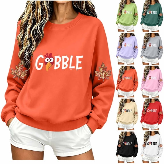 Vynhevius Women's Thanksgiving Sweatshirt Crew Neck Long Sleeve Loose Casual Pullover Top