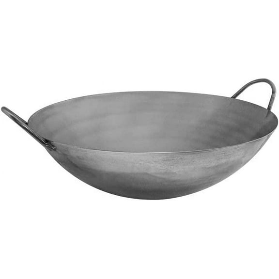 28-3/8" Carbon Steel Chinese Cantonese Style Wok Pan Frying Pan, Two Side Handle