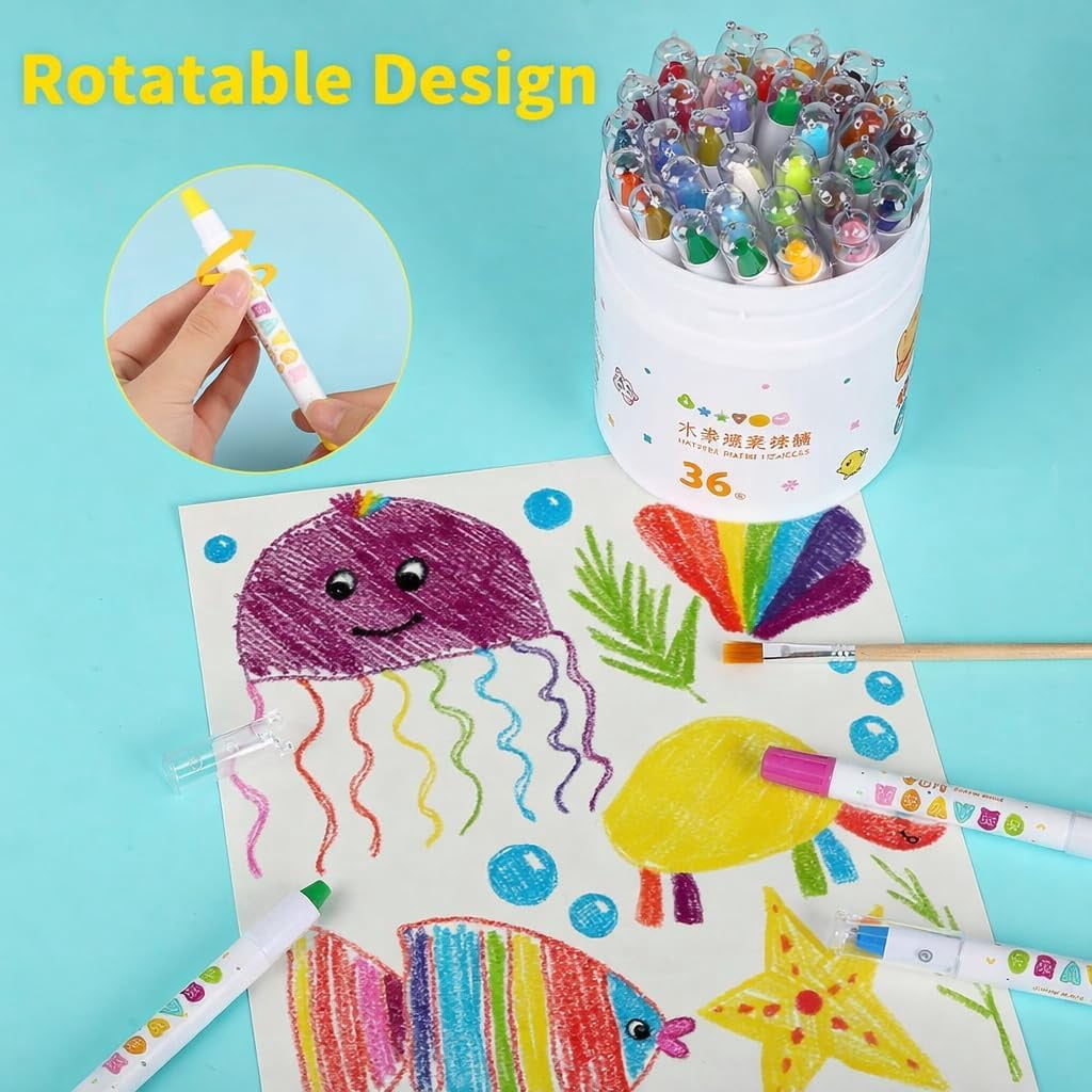 36 Color Silky Twistable Crayons for Artist, Washable Art Supplies, Multicultural Pastel Gel Crayons, Easy Grip Coloring Gift