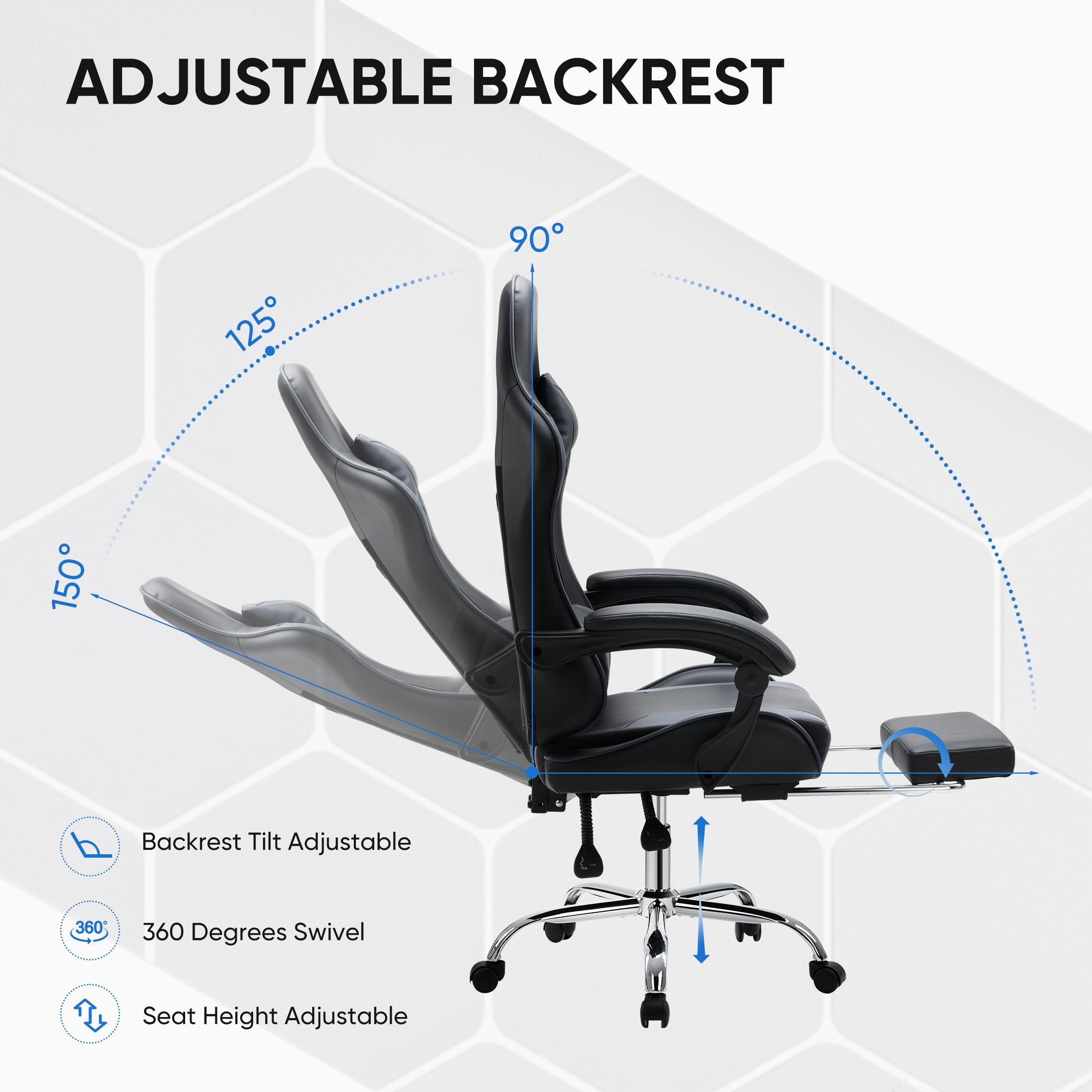 Edx Ergonomic Gaming Chair with Lumbar Support, Adjustable, Black photo 4